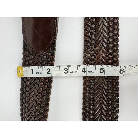 Vintage Talbots Wide Woven Leather Double Brass Ring Belt Brown M 42” Boho Retro - Picture 3 of 7